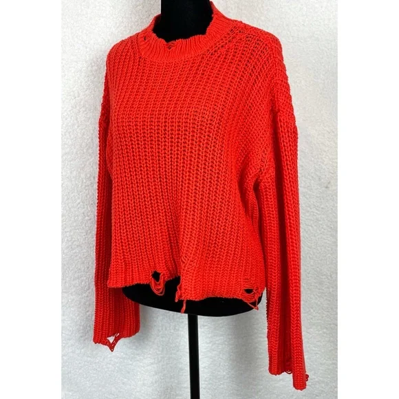 ZARA • Orange Distressed Knit Cropped Sweater, M - Picture 8 of 16